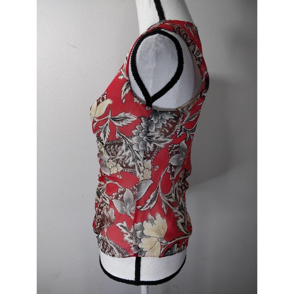 Diane Von Furstenberg Red Floral Print Silk Sleeveless V-Neck Button Top Size 4 - Picture 4 of 8